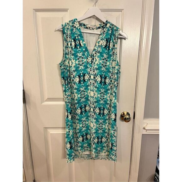 Lavender Brown Aqua Blue Swirl Print Sleeveless Dress sz M EUC - Picture 1 of 7